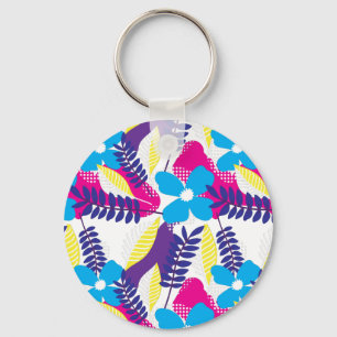 Colourful Chic Floral & Dot Pattern with Leaves Keychain