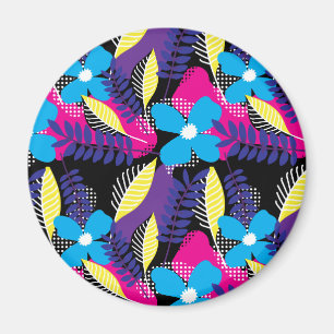 Colourful Chic Floral & Dot Pattern with Leaves Ma Magnet