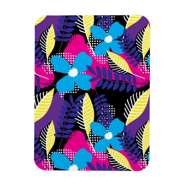Colourful Chic Floral & Dot Pattern with Leaves Magnet (Vertical)