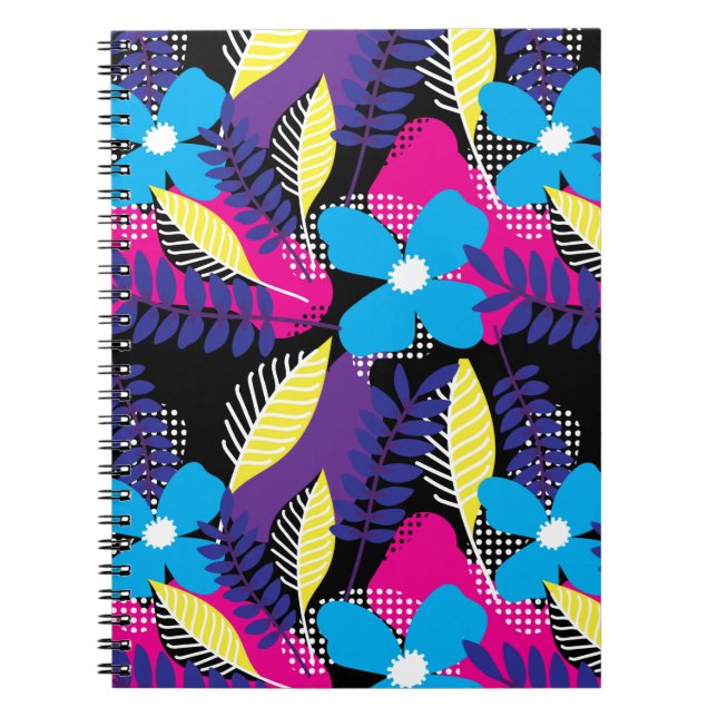 Colourful Chic Floral & Dot Pattern with Leaves No Notebook (Front)