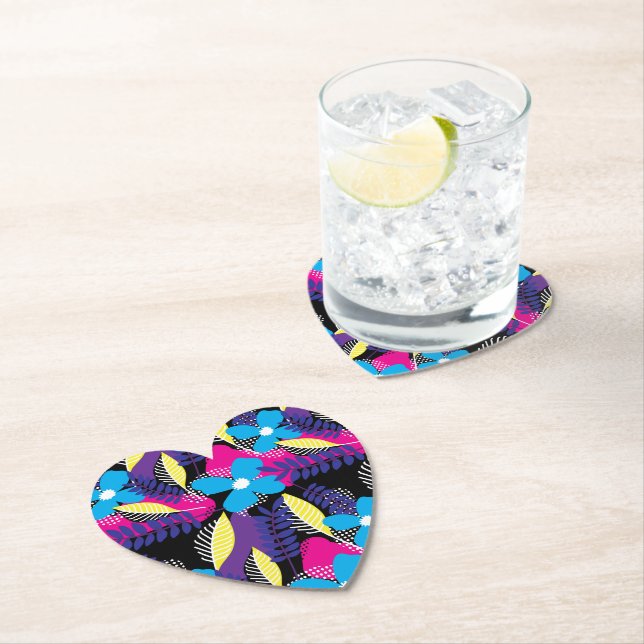Colourful Chic Floral & Dot Pattern with Leaves Paper Coaster (Insitu)