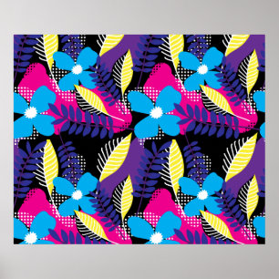 Colourful Chic Floral & Dot Pattern with Leaves Po Poster