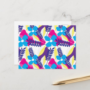 Colourful Chic Floral & Dot Pattern with Leaves Postcard