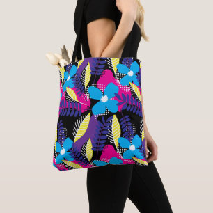 Colourful Chic Floral & Dot Pattern with Leaves To Tote Bag