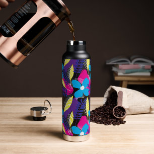 Colourful Chic Floral & Dot Pattern with Leaves Water Bottle