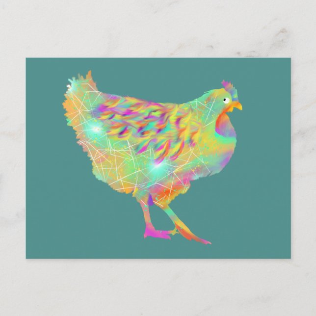Colourful Chicken Cute Quirky Funny Farm Hen Art Postcard (Front)
