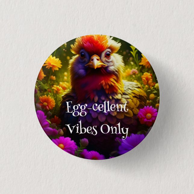 Colourful Chicken in Flower Garden   1 Inch Round Button (Front)