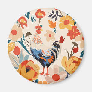 Colourful Chicken In Flower Garden Magnet