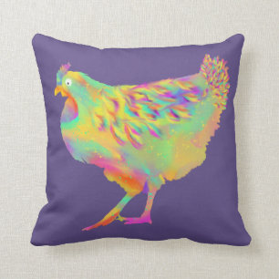 Colourful Chicken Painting Quirky Psychedelic Art Throw Pillow