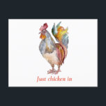 Colourful Chicken Watercolor Funny just chicken in Postcard<br><div class="desc">Colourful Chicken Watercolor Funny
whimsical,  colourful,  watercolor,  chicken,  hen,  farm,  country,  birds,  joke,  funny chicken gift,  thanksgiving gift</div>