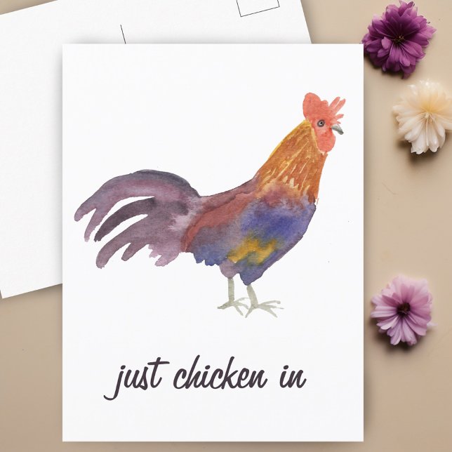 Colourful Chicken Watercolor JUST CHICKEN IN Funny Postcard (Colorful Chicken Watercolor Funny Postcard
)