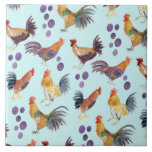 Colourful Chickens & Eggs Pattern Watercolor Blue Tile<br><div class="desc">Check out these colourful watercolor chickens and eggs on this nice ceramic tile. Use it in your kitchen! Add your own text too. Let me know if you'd like something custom.</div>