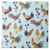 Colourful Chickens & Eggs Pattern Watercolor Blue