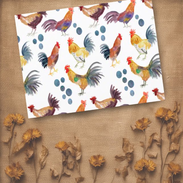 Colourful Chickens & Eggs Watercolor Pattern Postcard (Cute watercolor chickens and eggs postcard - add your own text to customize!)