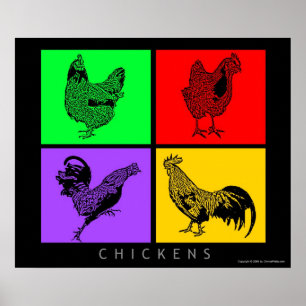 Colourful Chickens Poster