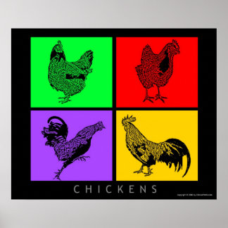 Colourful Chickens Poster