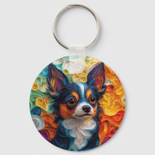 Colourful Chihuahua Dog Portrait Keychain