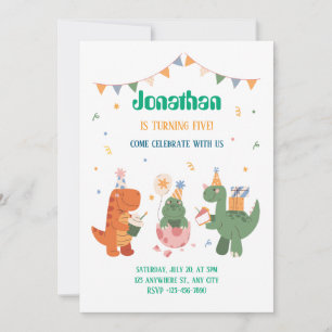 Colourful childish dinosaurs invitation