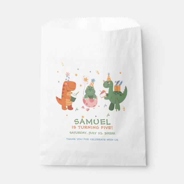 Colourful Childish Dinosaurs Kids Birthday  Favour Bag (Front)