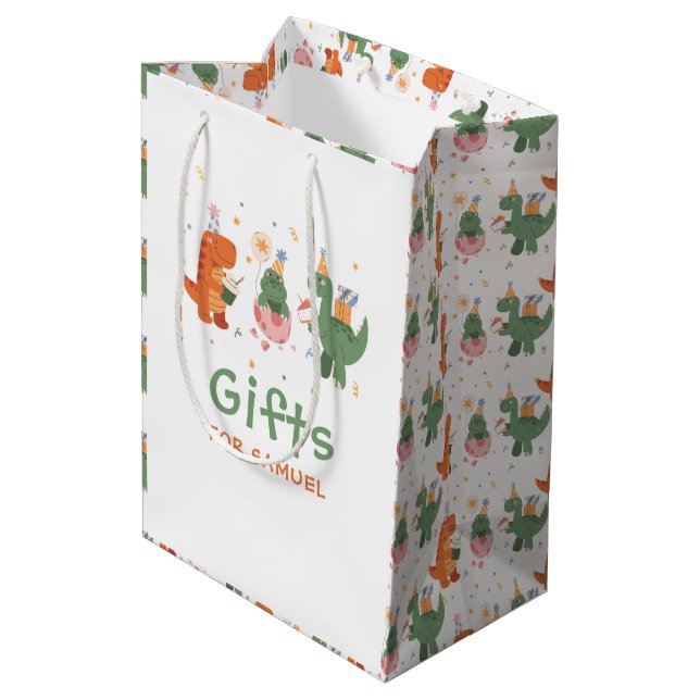Colourful Childish Dinosaurs Kids Birthday  Medium Gift Bag (Back Angled)