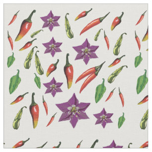 Colourful chili peppers & blossom pattern fabric