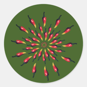 Colourful chili peppers mandala art classic round sticker