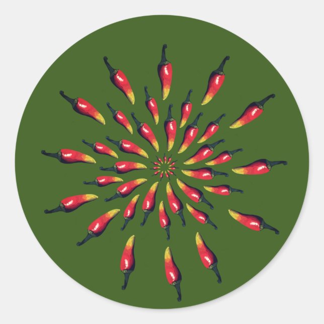 Colourful chili peppers mandala art classic round sticker (Front)