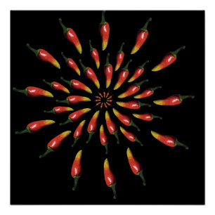 Colourful chili peppers mandala art poster