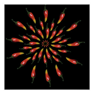 Colourful chili peppers mandala art poster