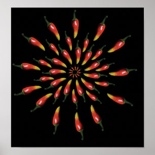 Colourful chili peppers mandala art poster