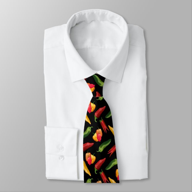 Colourful Chili peppers on black Tie (Tied)