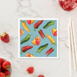Colourful Chili peppers on blue  Napkin