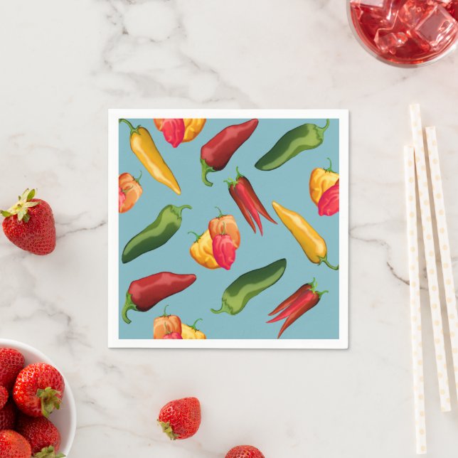 Colourful Chili peppers on blue  Napkin (Insitu)