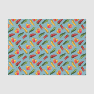 Colourful Chili peppers on blue  Tissue Paper