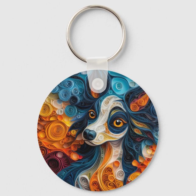 Colourful Chinese Crested Dog Portrait Keychain (Front)