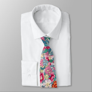 Colourful Chinese Floral Pattern Tie