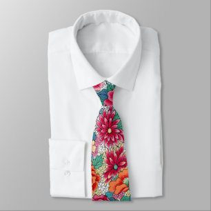 Colourful Chinese Floral Pattern Tie