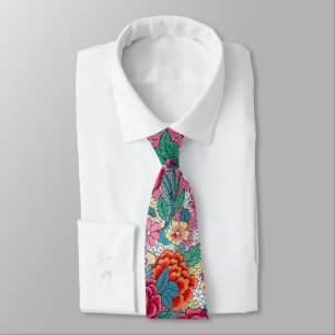 Colourful Chinese Floral Pattern Tie