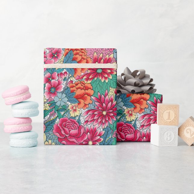 Colourful Chinese Floral Pattern Wrapping Paper (Baby Shower)