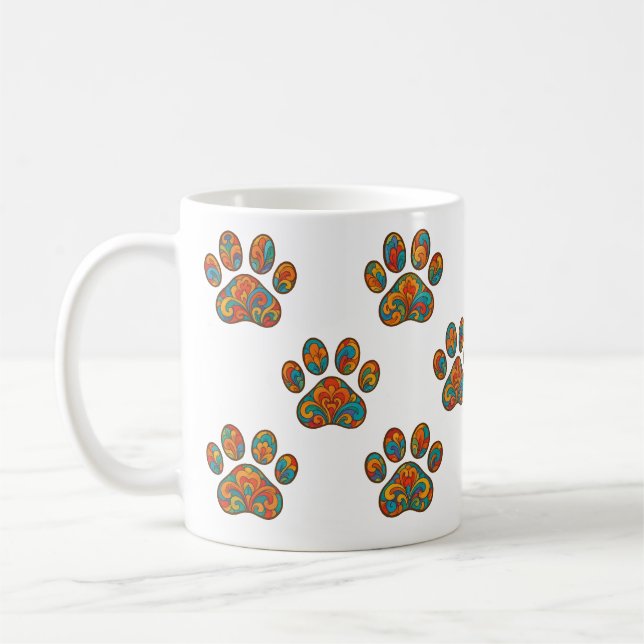 Colourful Chinese-Inspired Paw Print Pattern Mug (Left)