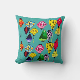 Colourful Chinese lanterns art Throw Pillow