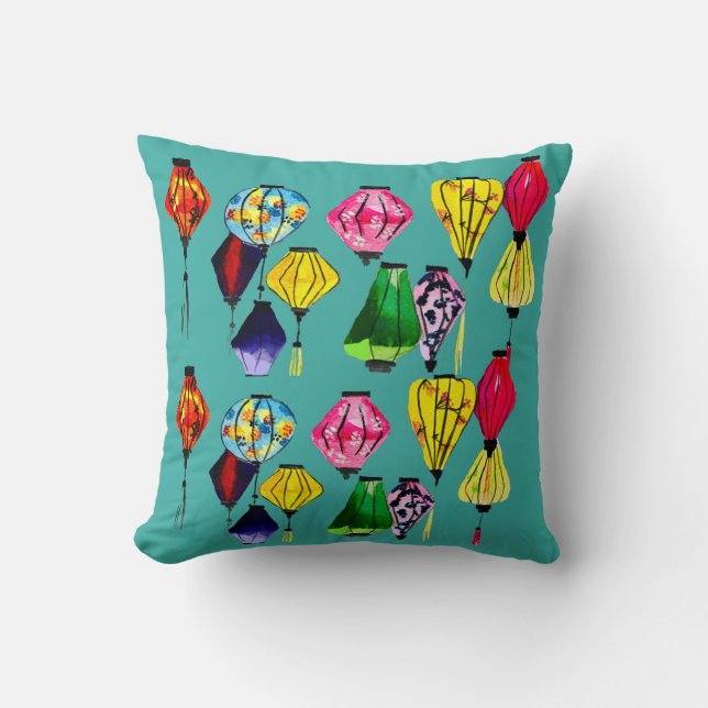 Colourful Chinese lanterns art Throw Pillow (Front)