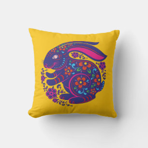 Colourful Chinese Year of the Rabbit T-Shirt Throw Pillow