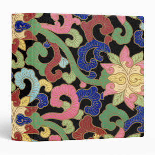Colourful Chinoiserie Floral Pattern on Black Binder