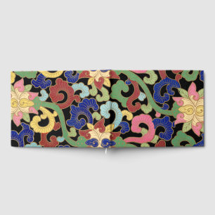 Colourful Chinoiserie Floral Pattern on Black Guest Book