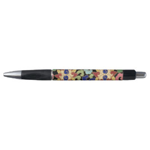 Colourful Chinoiserie Floral Pattern on Black Pen