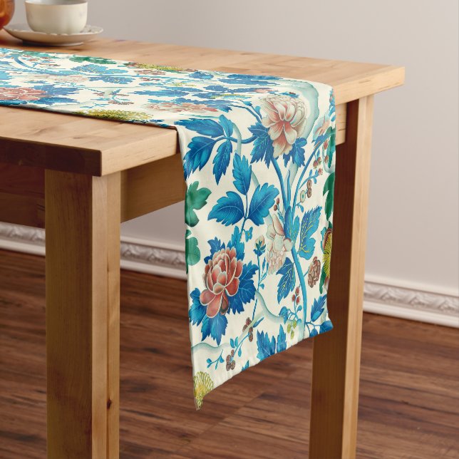 Colourful Chinoiserie Traditional Floral Pattern Short Table Runner (In Situ)