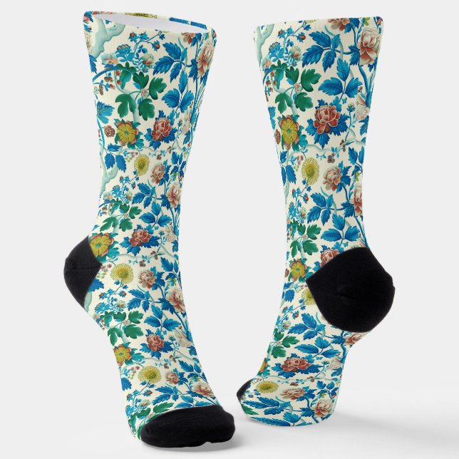 Colourful Chinoiserie Traditional Floral Pattern Socks (Angled)
