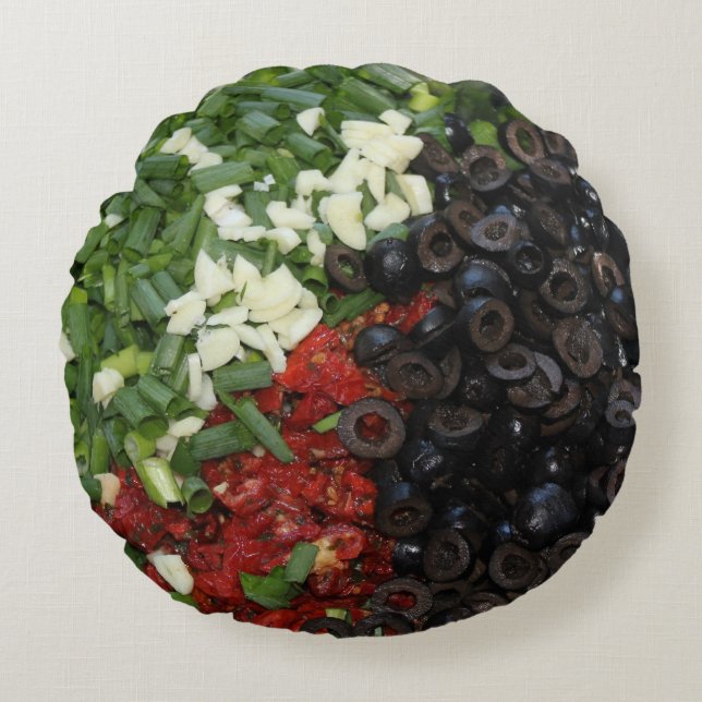 Colourful chopped Food Round Pillow (Front)