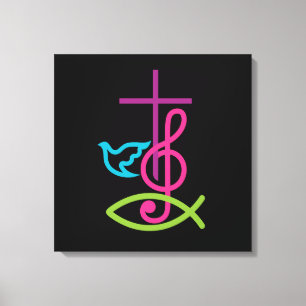 Colourful Christian Cross with Music Note & Fish Canvas Print